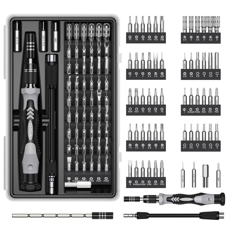 ORIA 61 in 1 Precision Screwdriver Set with 57 Bits, Magnetic Screwdriver Kit, Portable Repair Tool Kit for Smartphone, PC, Watch, Toys - Includes Extension and Flexible Rod, Black - Image 1